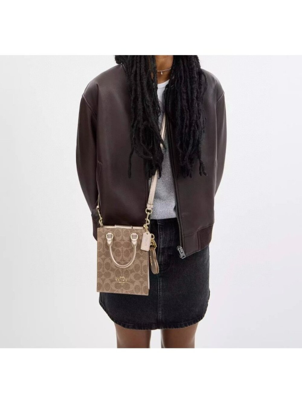 Coach Signature Canvas Mini Tote Bag With Adjustable Strap Beige/Gold
